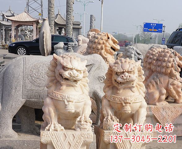 绵阳公园动物晚霞红狮子石雕