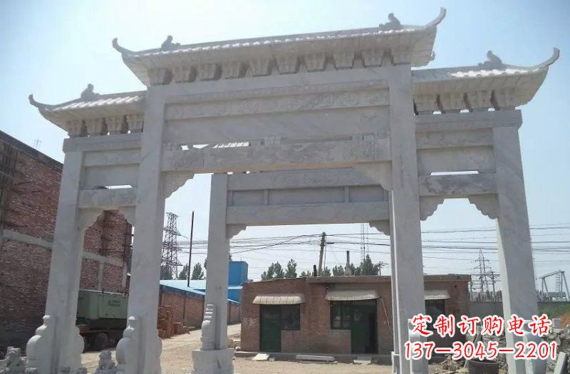 绵阳公园汉白玉三门牌坊石雕
