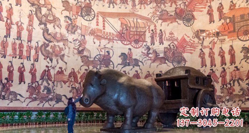 绵阳公园河马拉车景观铜雕