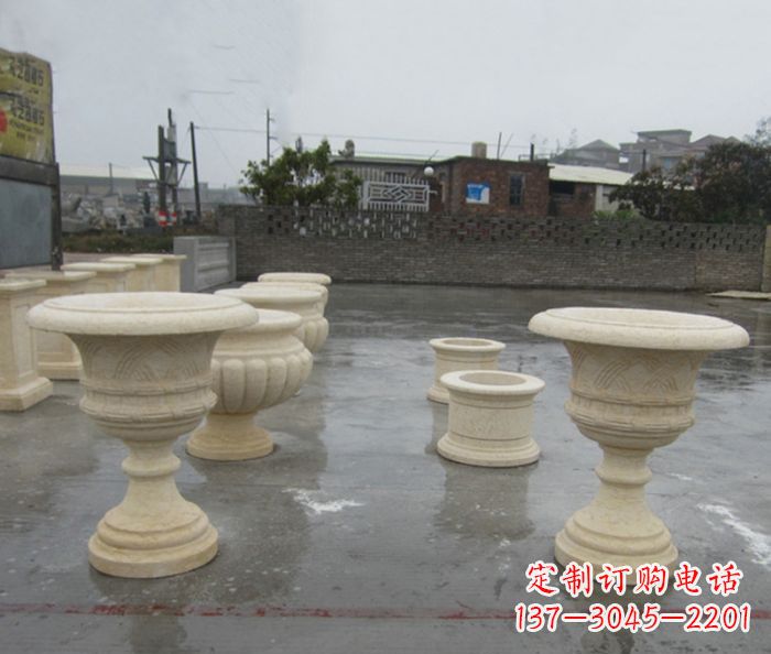 绵阳完美绽放——大理石花盆石雕