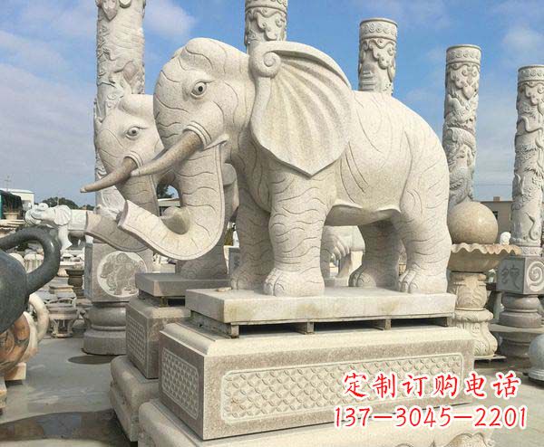 绵阳公园景观大理石招财大象石雕 (2)