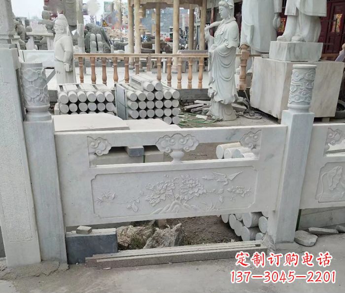 绵阳汉白玉牡丹花浮雕石栏板雕塑