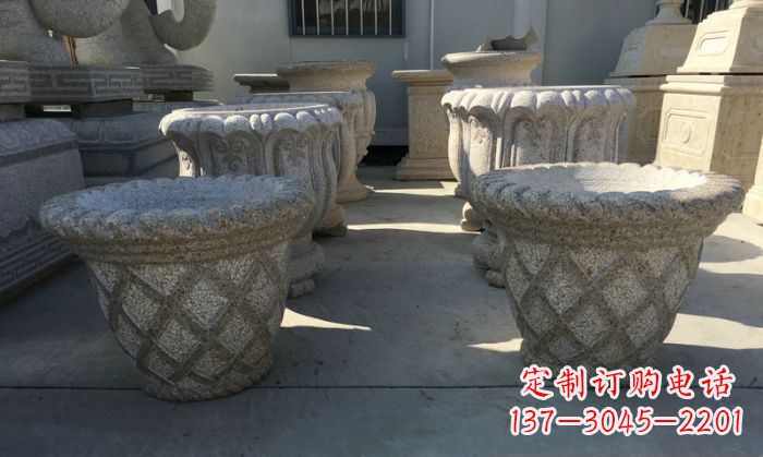 绵阳公园景观花篮式花盆石雕 (2)
