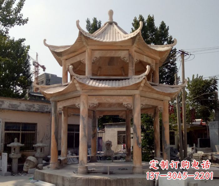 绵阳精美古典双层石凉亭雕塑