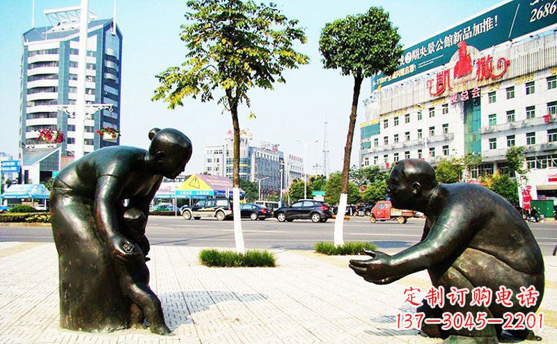 绵阳公园景观小孩学走路铜雕