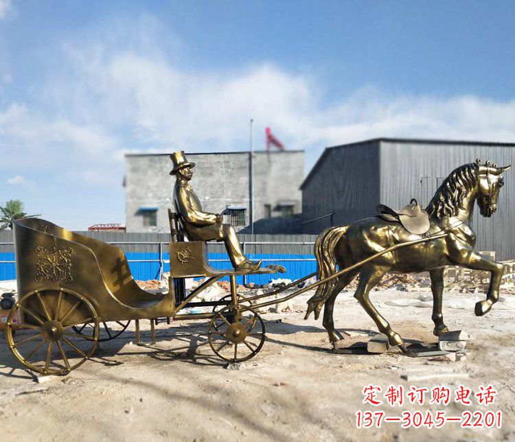 绵阳公园景观坐着马车的人物铜雕