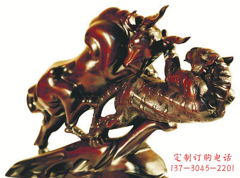 绵阳公园老虎和牛动物景观铜雕