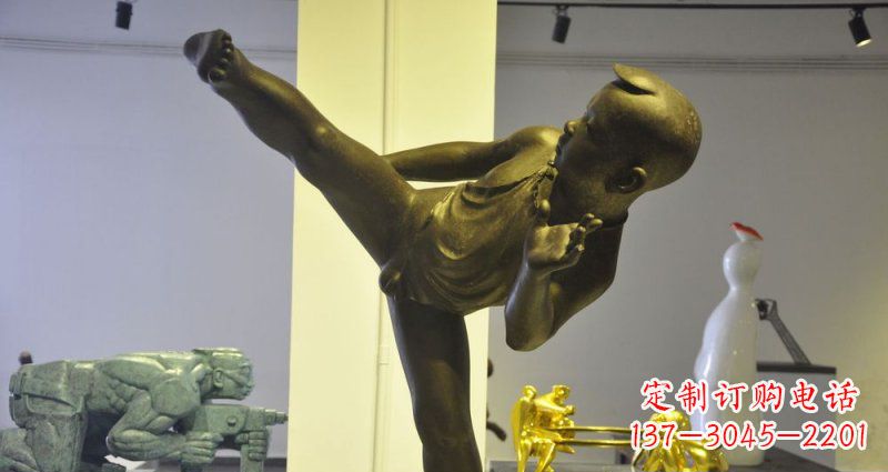 绵阳领雕塑男孩练功夫铜雕
