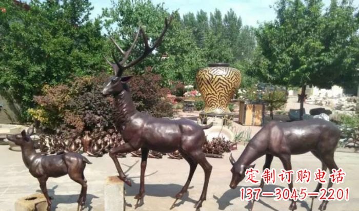 绵阳公园鹿动物铜雕 (2)