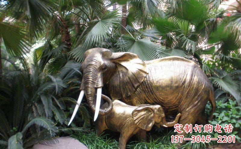 绵阳公园母子大象动物铜雕