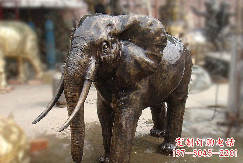绵阳公园铜雕象牙大象动物雕塑