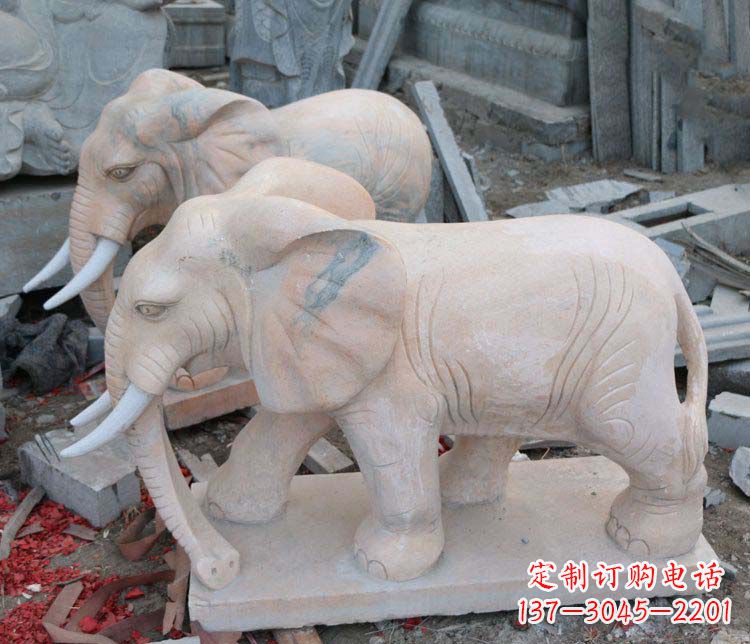 绵阳雕刻出令人感动的那头大象定制公园晚霞红大象动物石雕