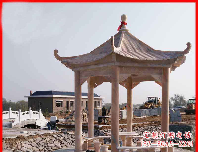 绵阳公园晚霞红六角石雕凉亭 (2)