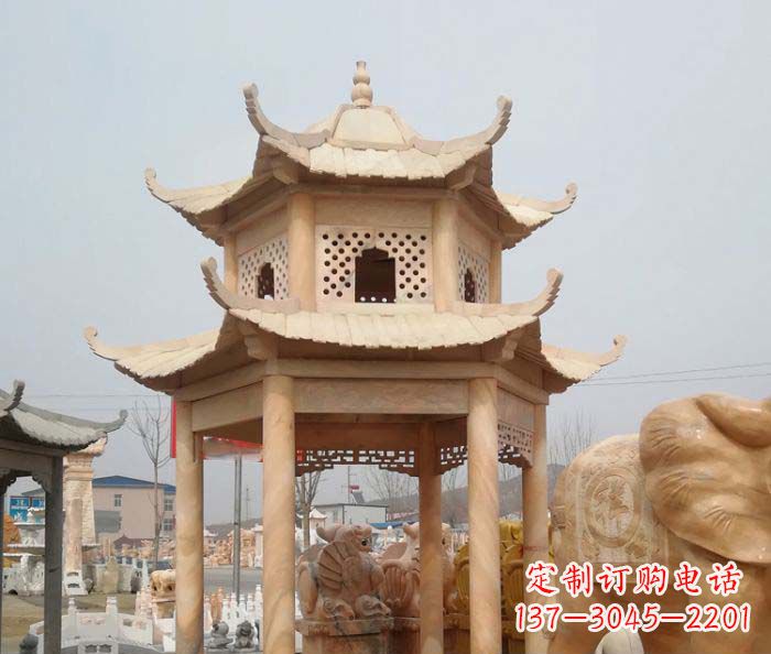 绵阳红双层六角石凉亭雕塑