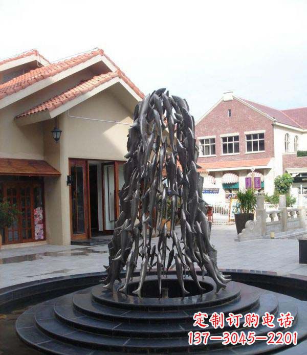 绵阳欢乐鱼群,喷泉铜雕