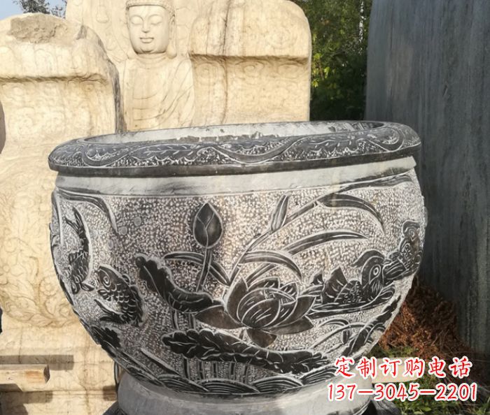 绵阳室内装饰用鸳鸯荷花浮雕水缸