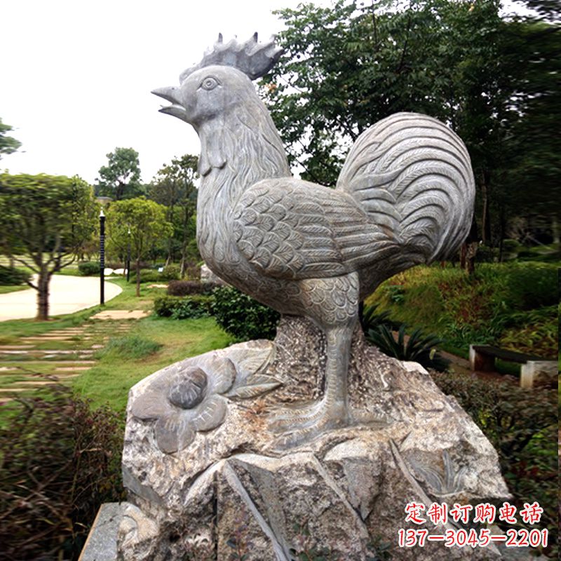 绵阳公园园林石雕酉鸡生肖动物景观雕塑