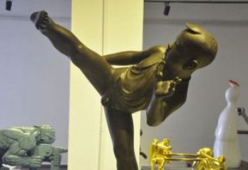 绵阳领雕塑男孩练功夫铜雕