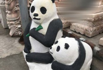 绵阳领雕塑——公园母子熊猫石雕