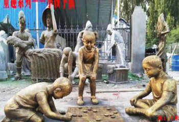 绵阳铜质童趣儿童下棋雕塑
