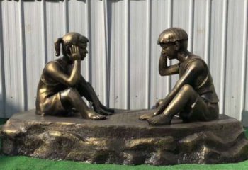 绵阳儿童雕塑-铜雕下棋展示精美的艺术