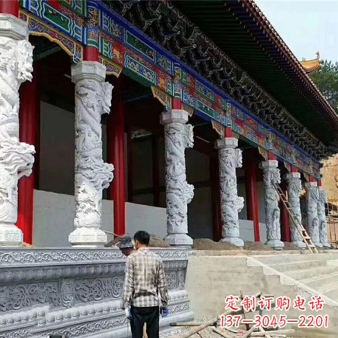 绵阳精美手工制作的精美古建汉白玉龙柱雕塑