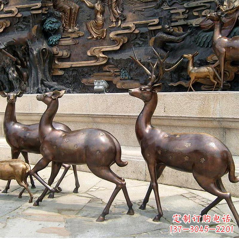 绵阳古铜色梅花鹿铜雕精美塑型