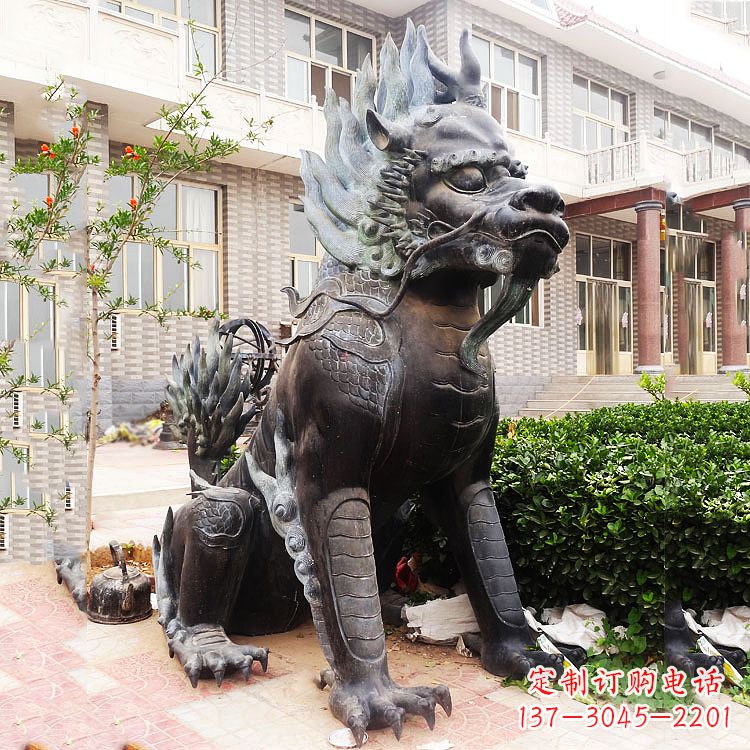 绵阳古铜色镇宅铜麒麟雕塑,精美绝伦!