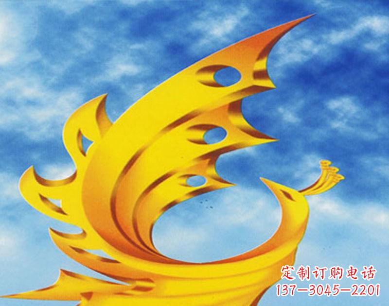 绵阳广场摆u需i高金色的凤凰雕塑