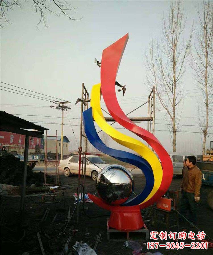 绵阳广场不锈钢彩色抽象凤凰雕塑