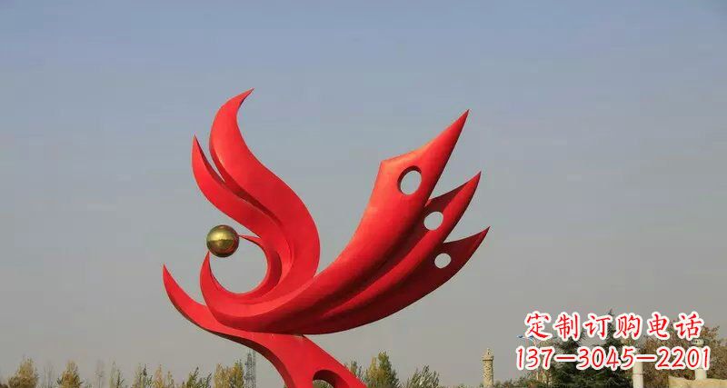 绵阳广场不锈钢抽象凤凰凤临宝地雕塑