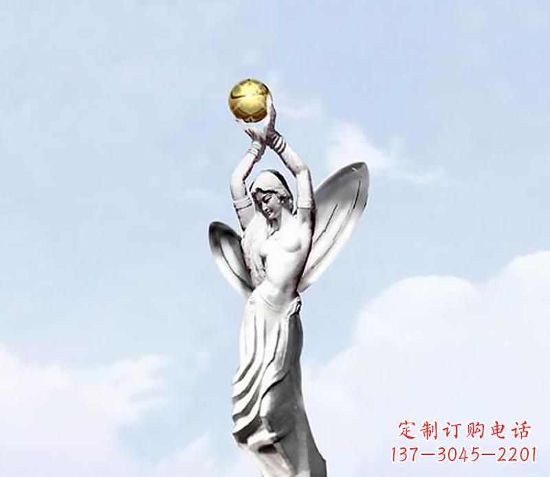 绵阳精美的不锈钢女人双手捧球雕塑