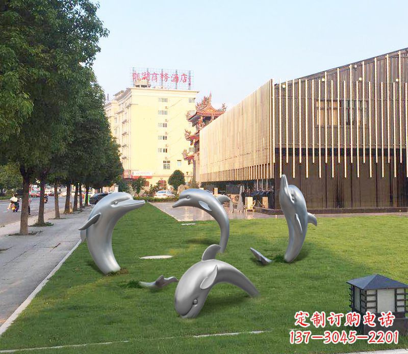 绵阳广场不锈钢海豚摆件雕塑