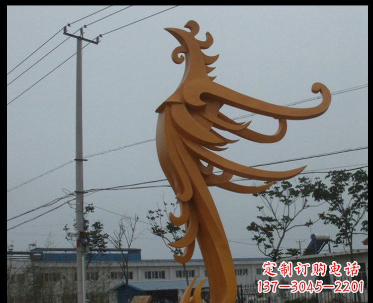 绵阳新中式风格不锈钢金色凤凰雕塑