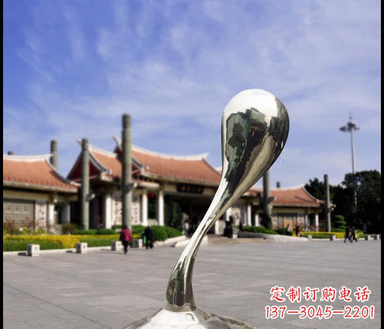 绵阳广场不锈钢镜面水滴景观雕塑12