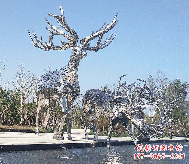 绵阳优雅而古典的不锈钢梅花鹿摆件雕塑