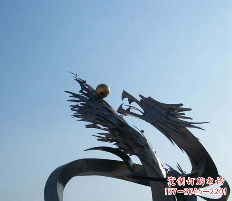 绵阳中领雕塑-不锈钢龙吞球抽象雕塑