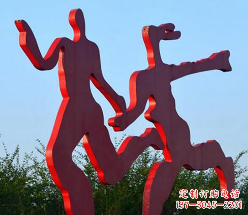 绵阳中领雕塑-多彩情侣跑步雕塑