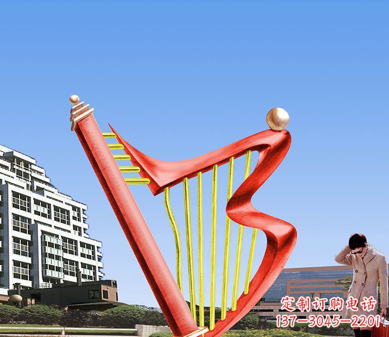 绵阳广场不锈钢竖琴景观雕塑