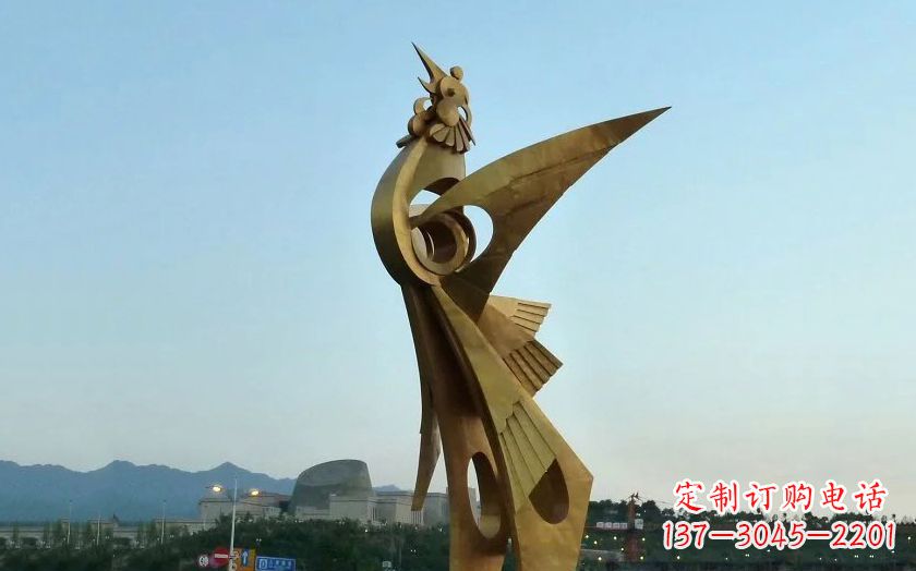 绵阳广场抽象不锈钢凤凰雕塑
