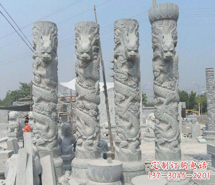 绵阳广场大理石盘龙柱景观石雕 (2)