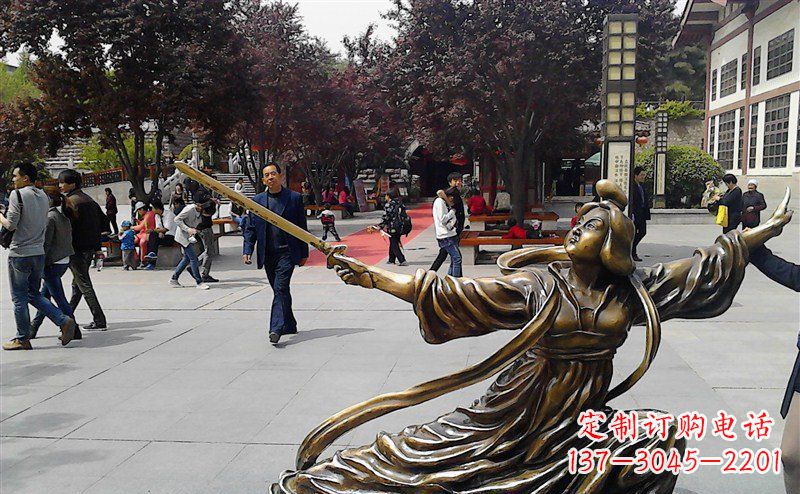 绵阳中领雕塑:美轮美奂的古代美女舞剑人物铜雕