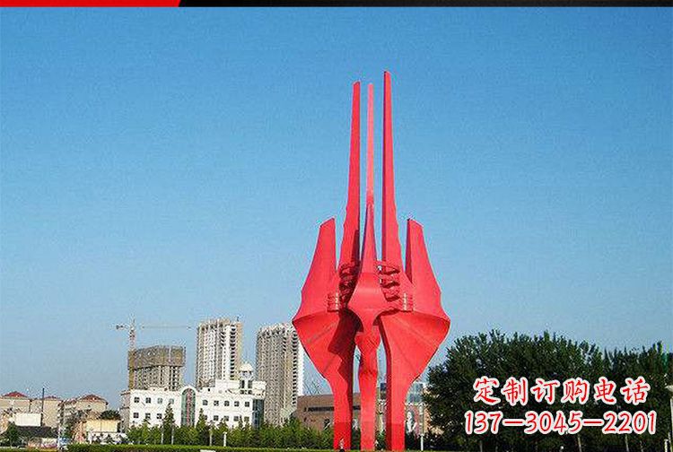 绵阳中领雕塑红色不锈钢树叶雕塑