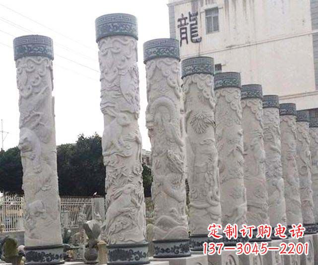 绵阳广场景观大理石12生肖龙柱石雕