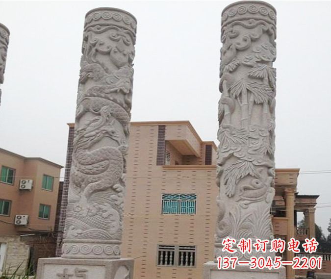 绵阳广场景观大理石12生肖龙柱石雕 (2)