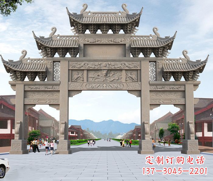 绵阳广场景观大理石牌楼石雕 (2)