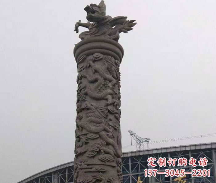 绵阳广场景观仿古盘龙柱石雕 (3)