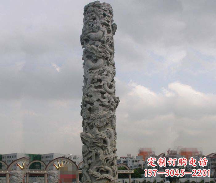 绵阳广场景观仿古盘龙柱石雕