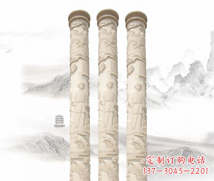 绵阳精致大气的汉白玉龙柱雕塑