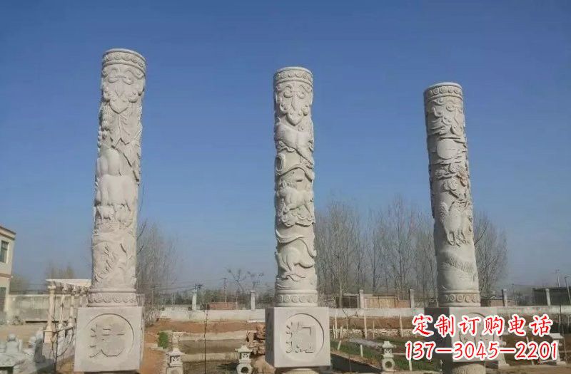 绵阳十二生肖文化柱石雕,展现传统文化风采